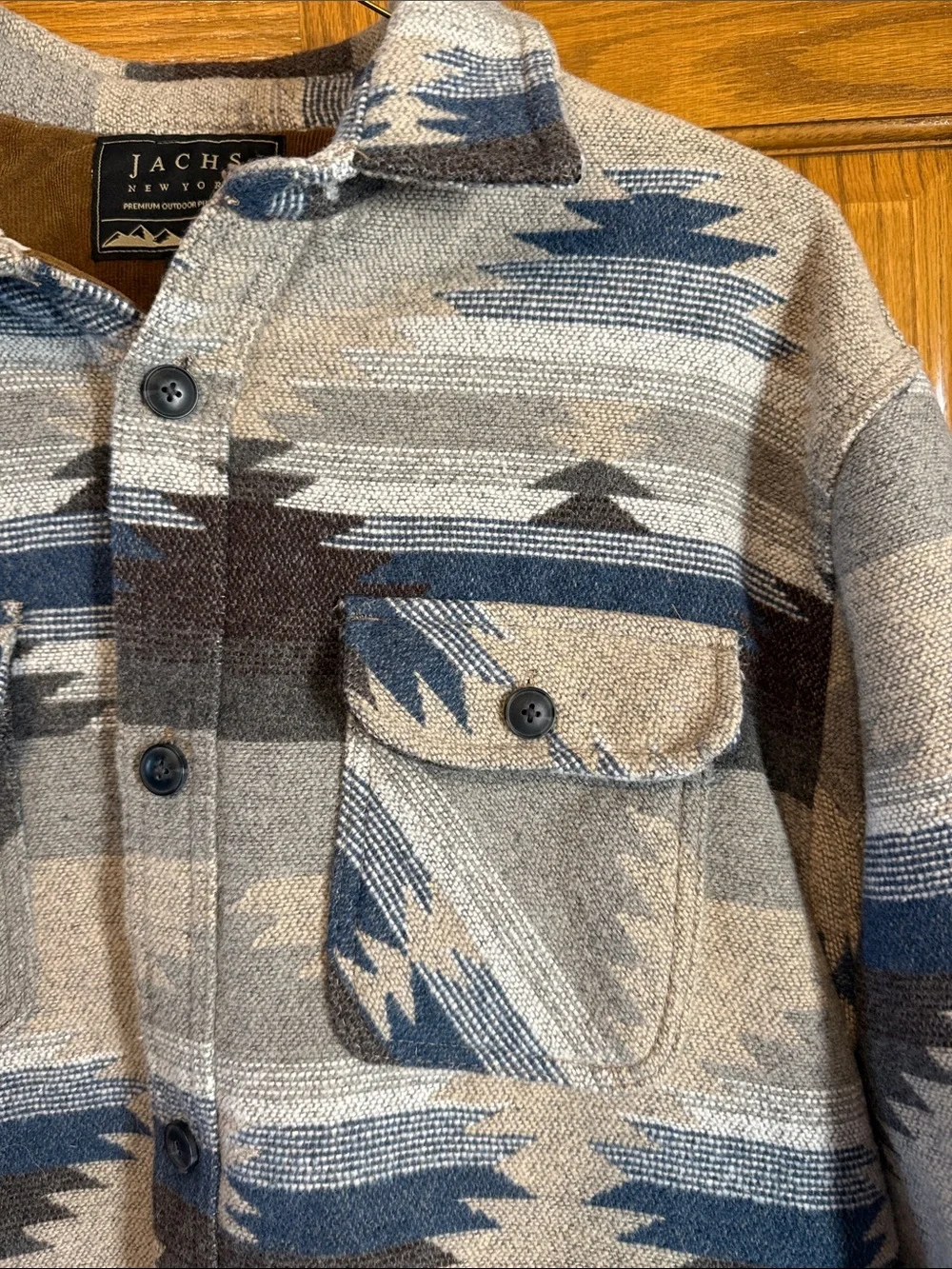 Jachs Men’s Aztec Button-Front Jacket in Gray & Blue-XXL